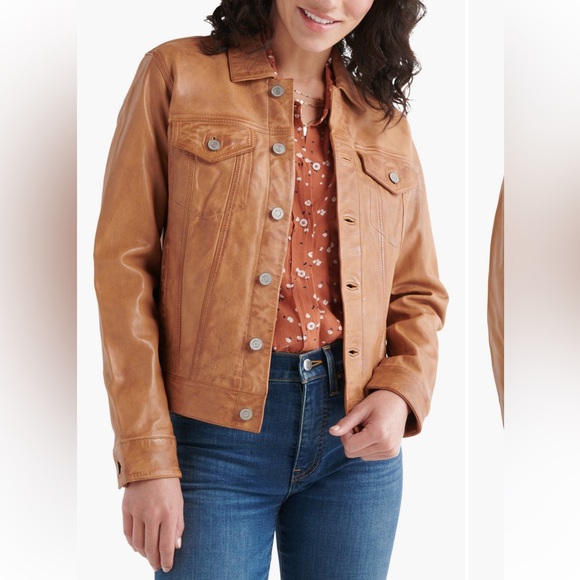 NWT Lucky Brand Leather Trucker Jacket size XL - Picture 2 of 16